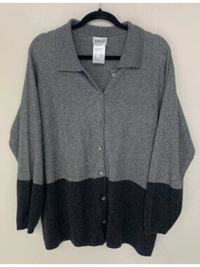 Basler Black Grey Cashmere Silk Button Up Cardigan 44